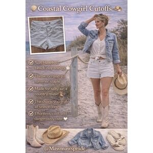 WHITE COASTAL‎ COWGIRL CHIC SO White Denim Shorts Raw Frayed Hem  Size 1